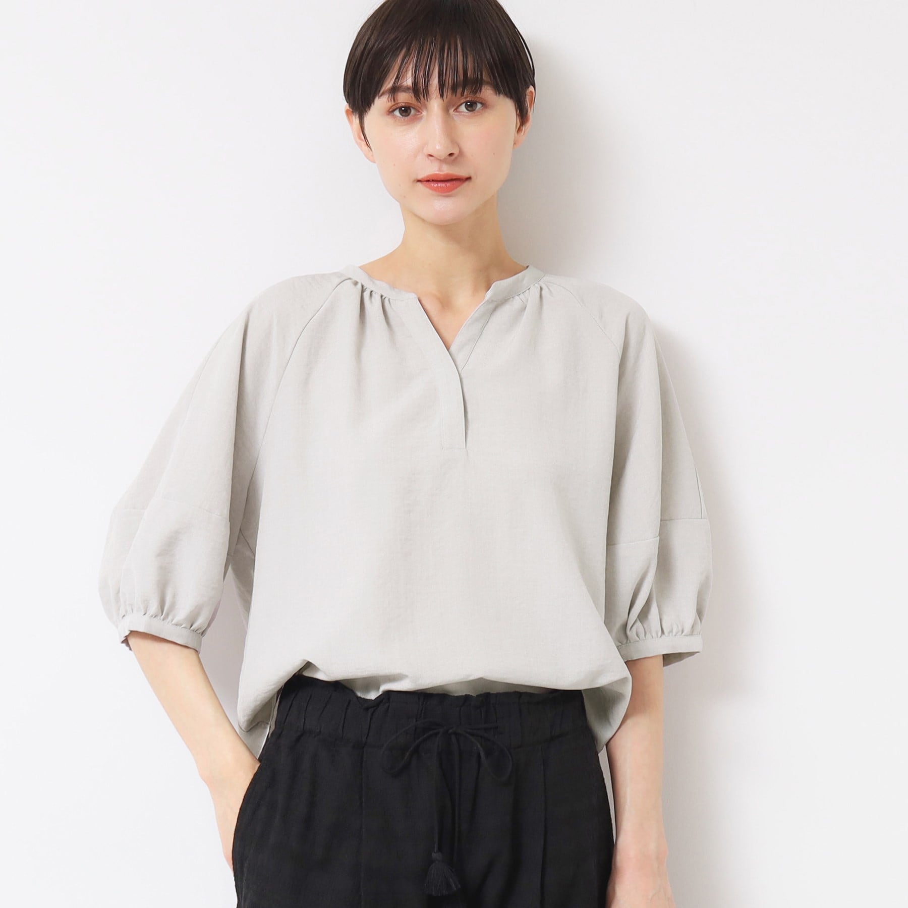 デッサン Dessin スキッパー五分袖ブラウス（XS～L） （ライトグレー(011)） ライトグレー(011)