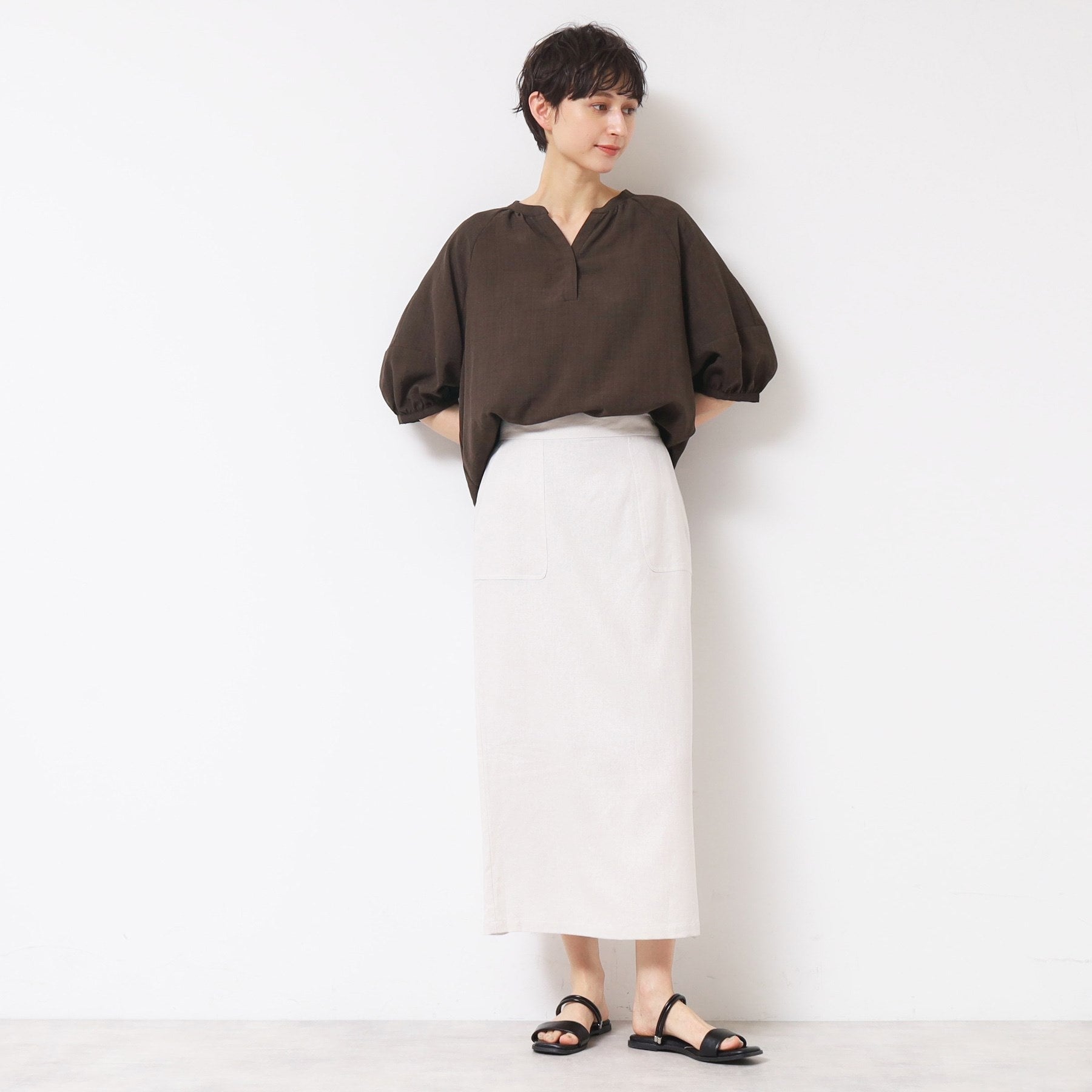 デッサン Dessin スキッパー五分袖ブラウス（XS～L） （ライトグレー(011)） ライトグレー(011)
