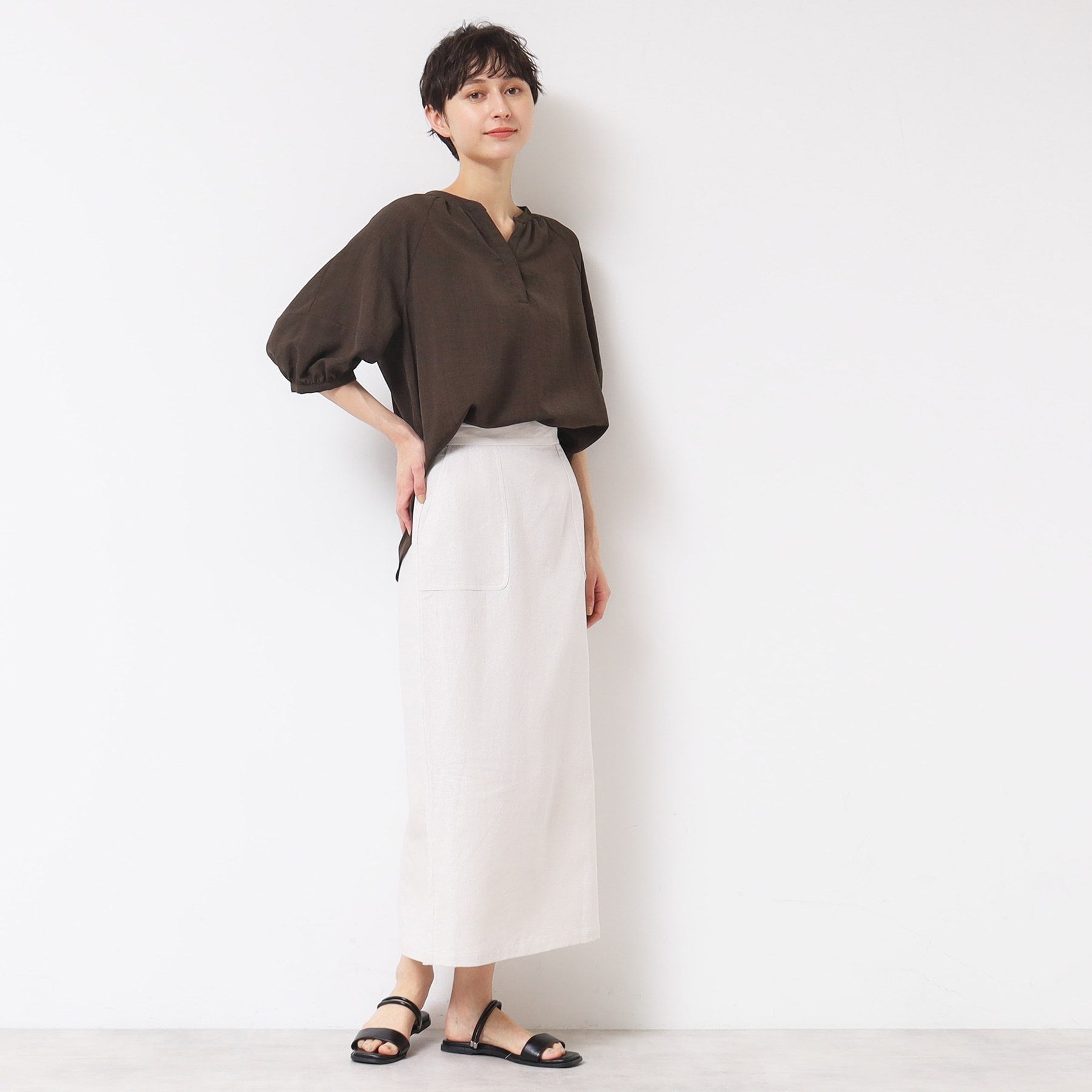 デッサン Dessin スキッパー五分袖ブラウス（XS～L） （ライトグレー(011)） ライトグレー(011)
