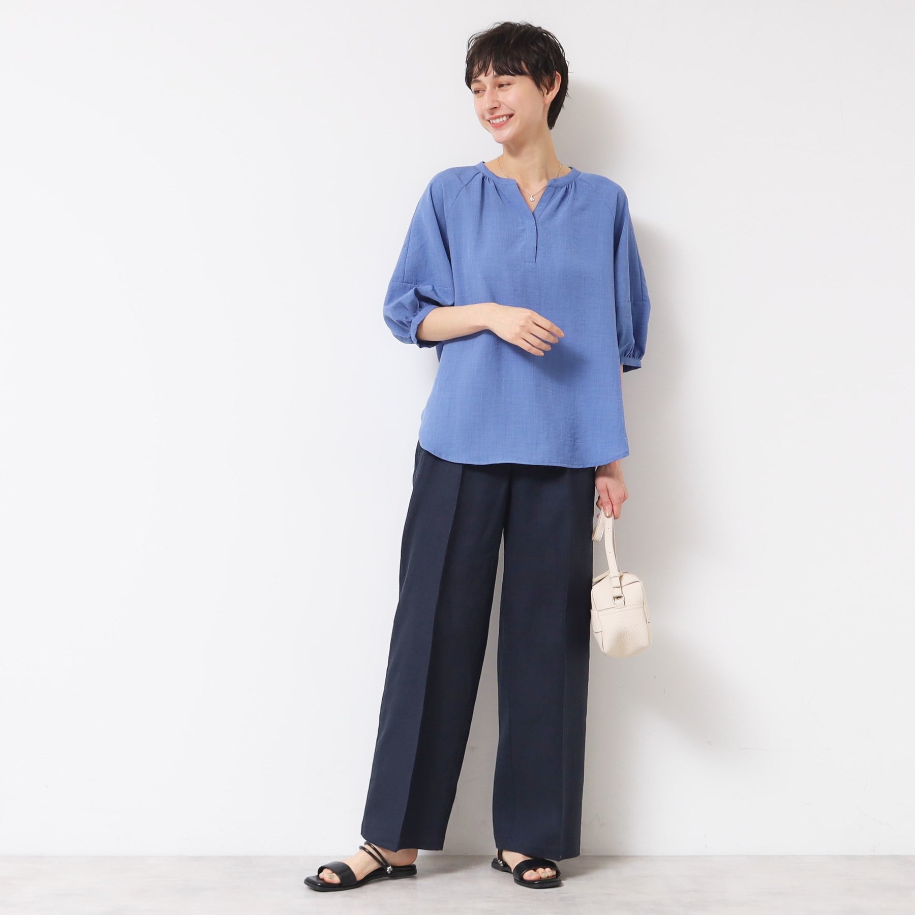 デッサン Dessin スキッパー五分袖ブラウス（XS～L） （ライトグレー(011)） ライトグレー(011)