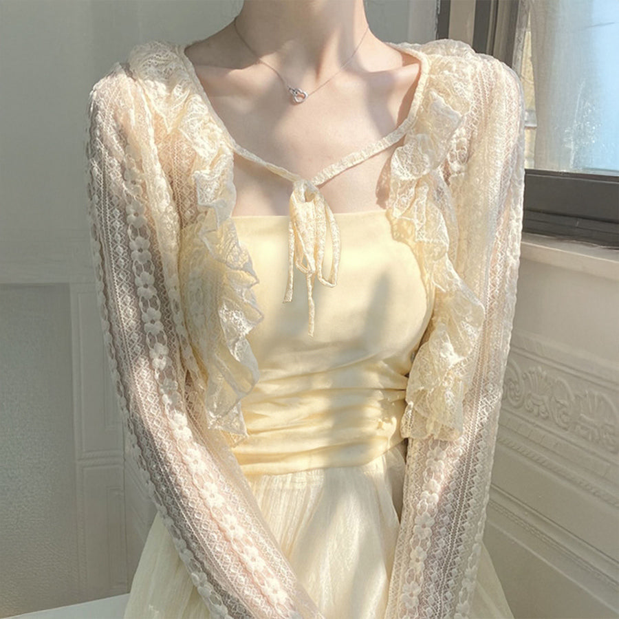 ダイヤモンドハーツ Diamond Hearts レースフリルショートカーディガン （ブラック） ブラック