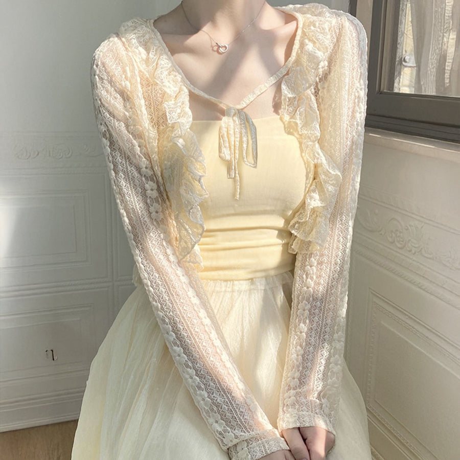 ダイヤモンドハーツ Diamond Hearts 【訳あり新品】レースフリルショートカーディガン （ホワイト） ホワイト