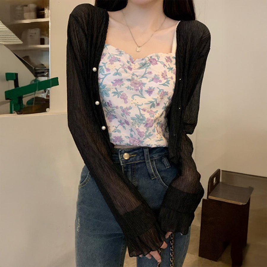 ダイヤモンドハーツ Diamond Hearts 【訳あり新品】 パールボタンシアーショートカーディガン （ブラック） ブラック
