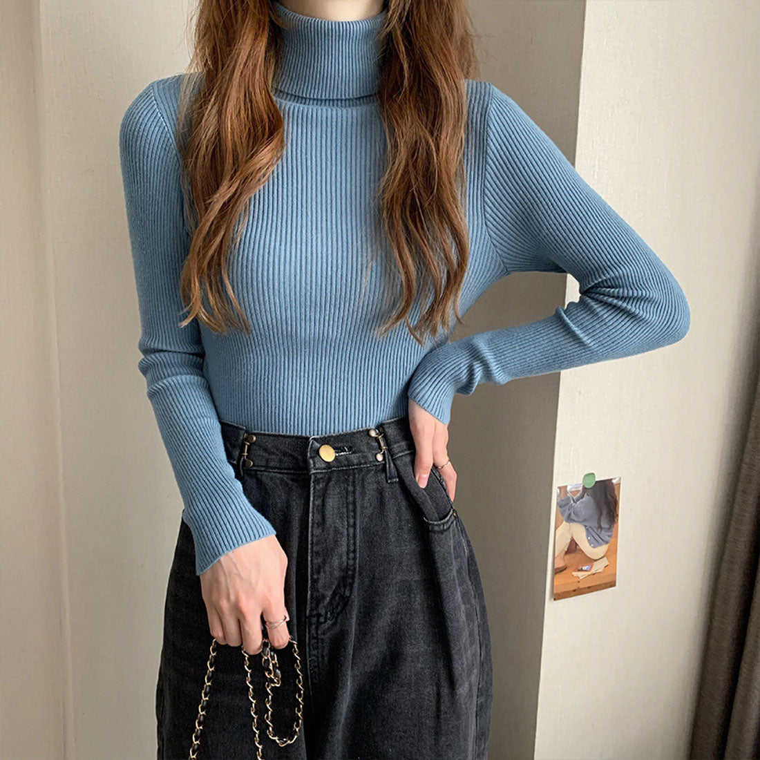 Diamond Hearts Turtleneck Long Sleeve Knit