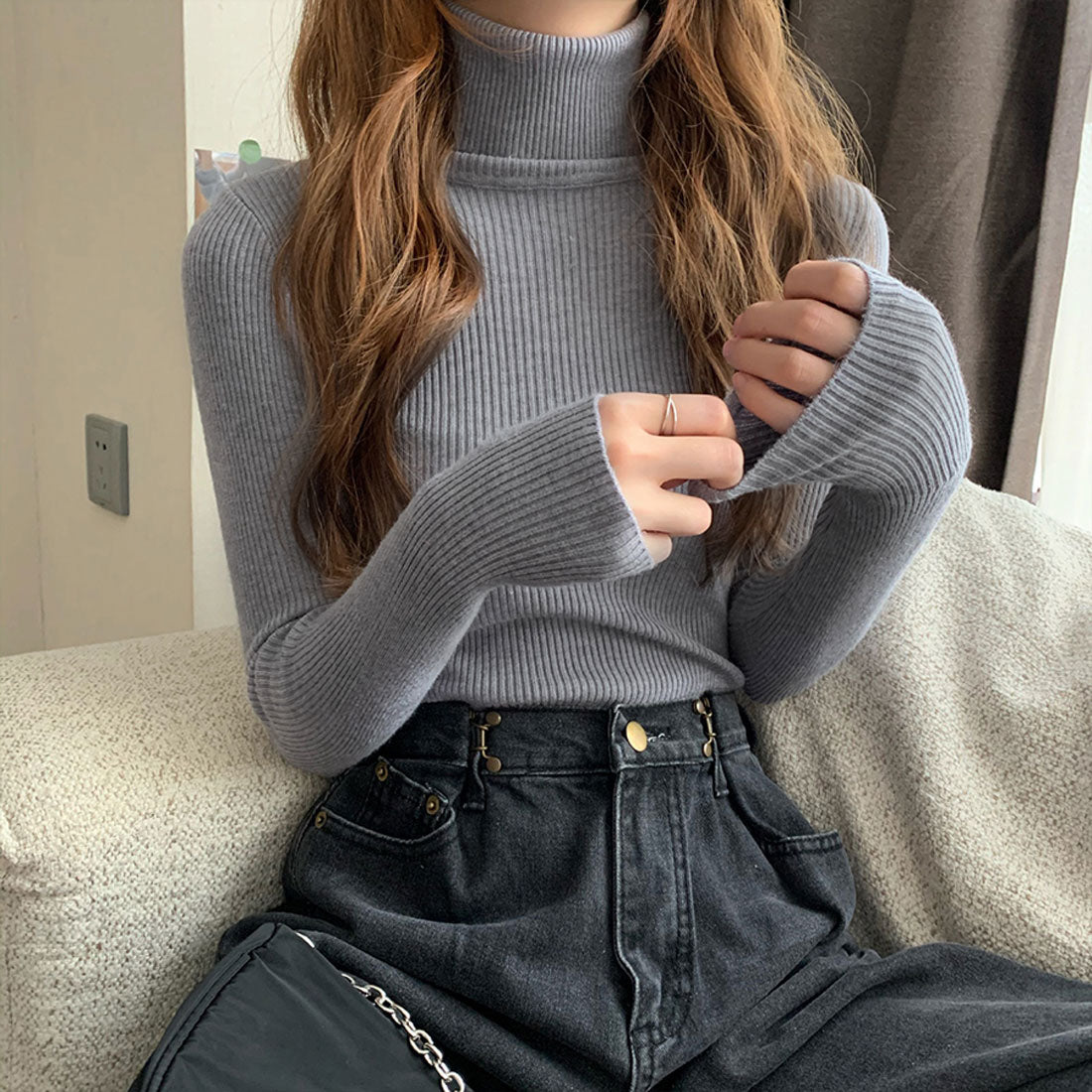 Diamond Hearts Turtleneck Long Sleeve Knit