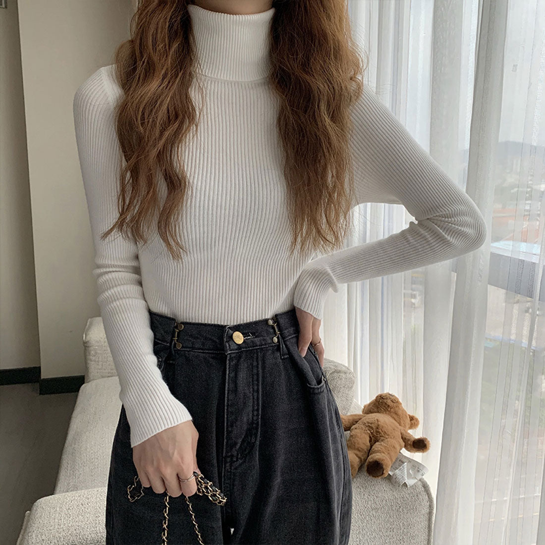 Diamond Hearts Turtleneck Long Sleeve Knit