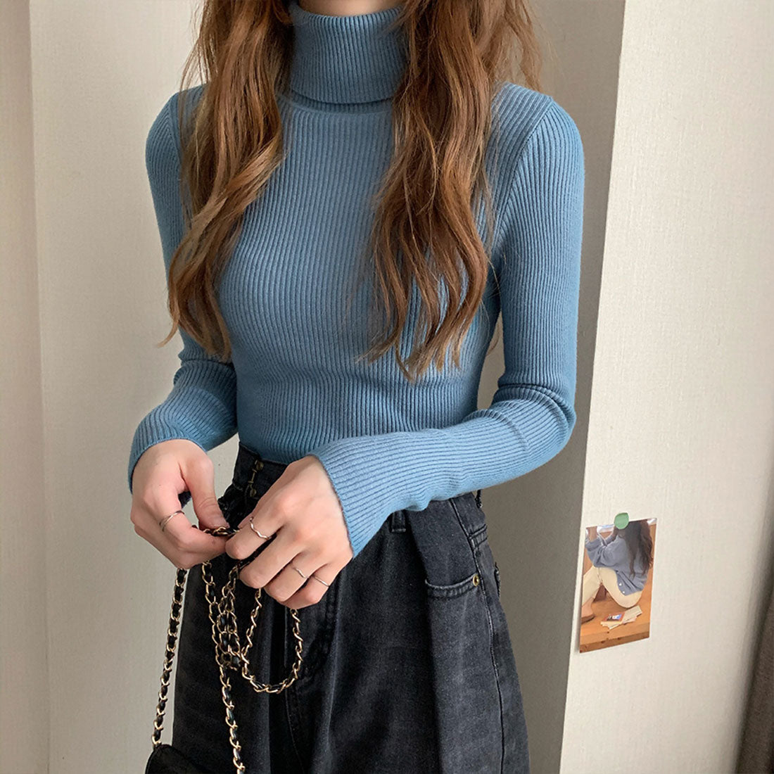 Diamond Hearts Turtleneck Long Sleeve Knit