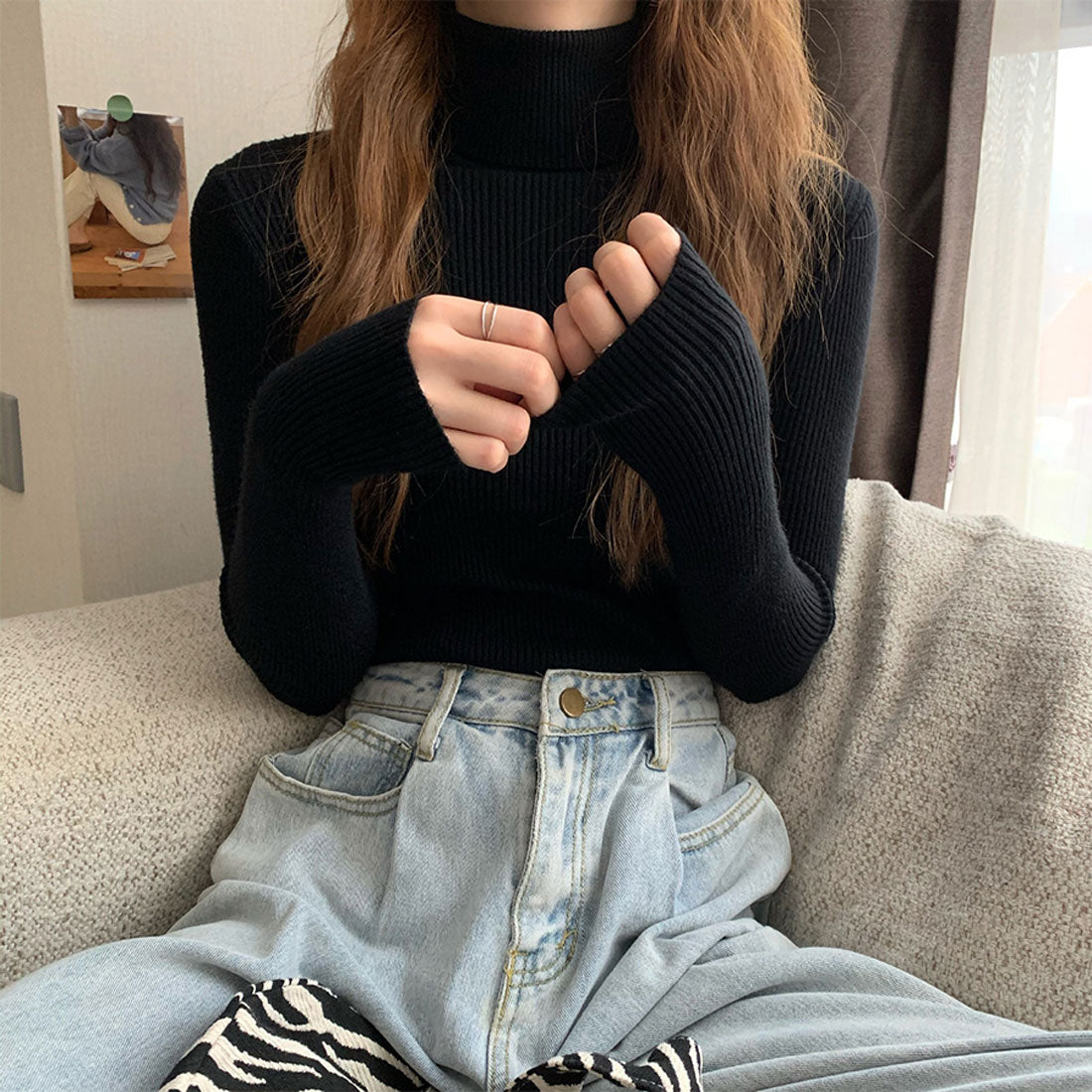 Diamond Hearts Turtleneck Long Sleeve Knit