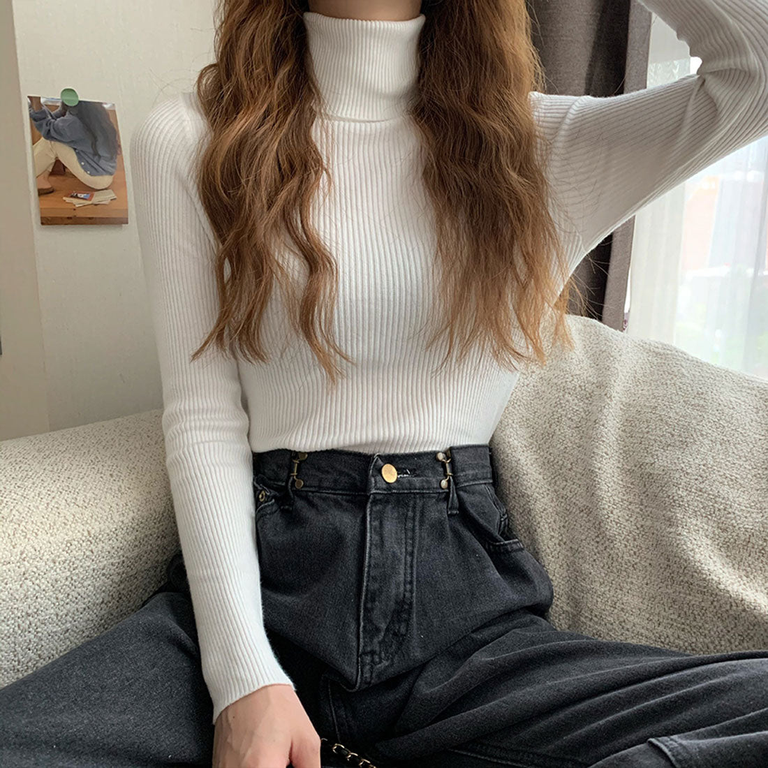 Diamond Hearts Turtleneck Long Sleeve Knit