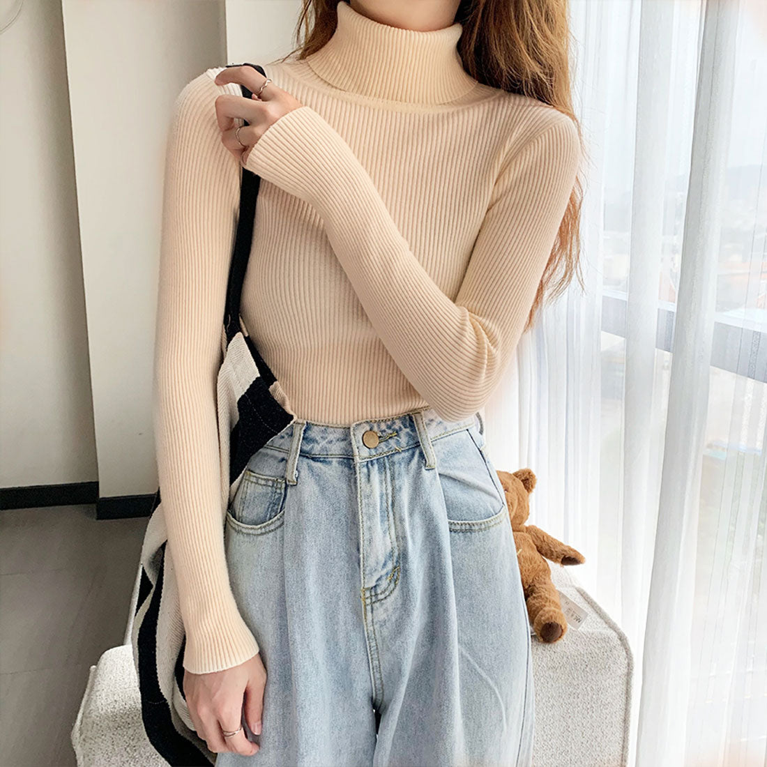 Diamond Hearts Turtleneck Long Sleeve Knit
