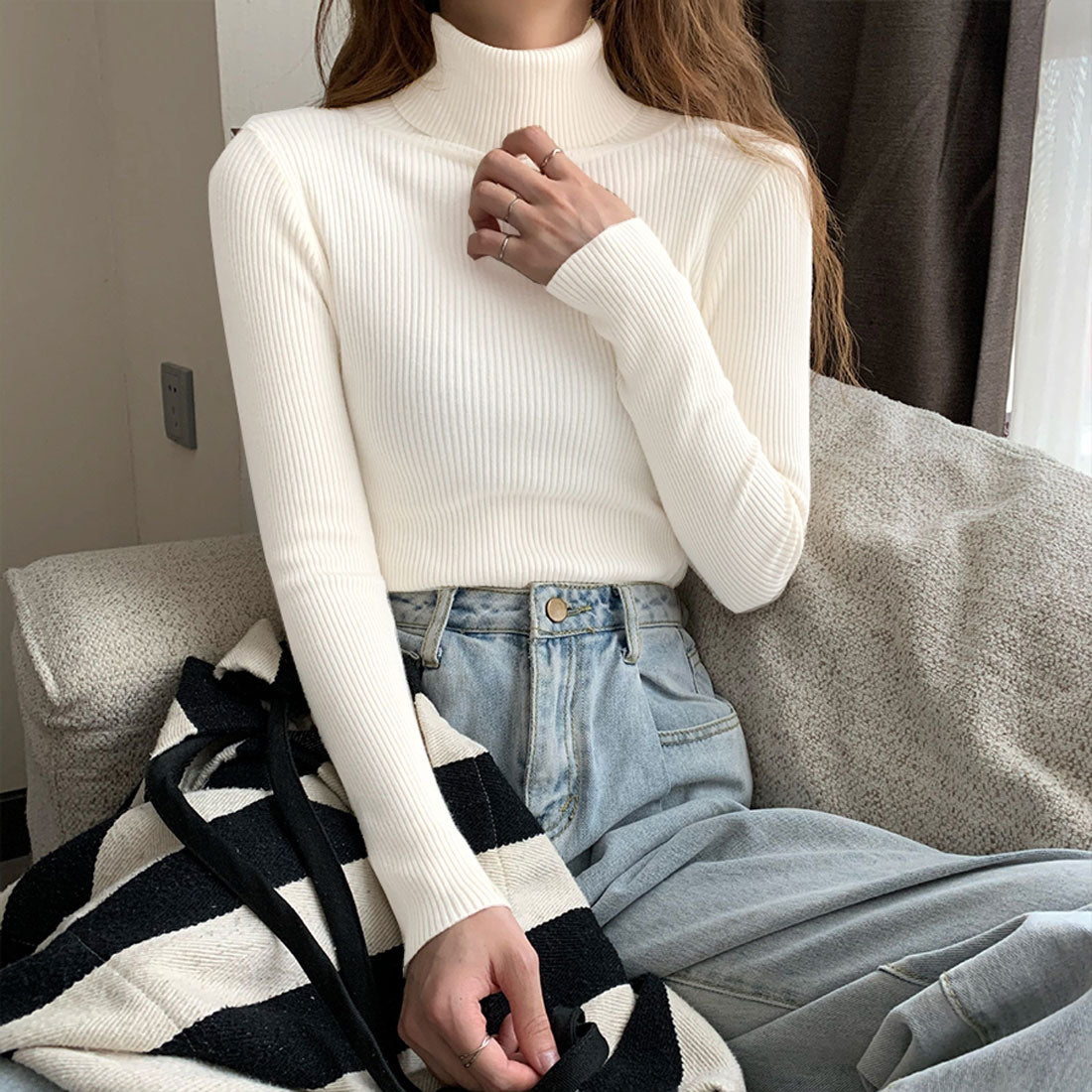 Diamond Hearts Turtleneck Long Sleeve Knit