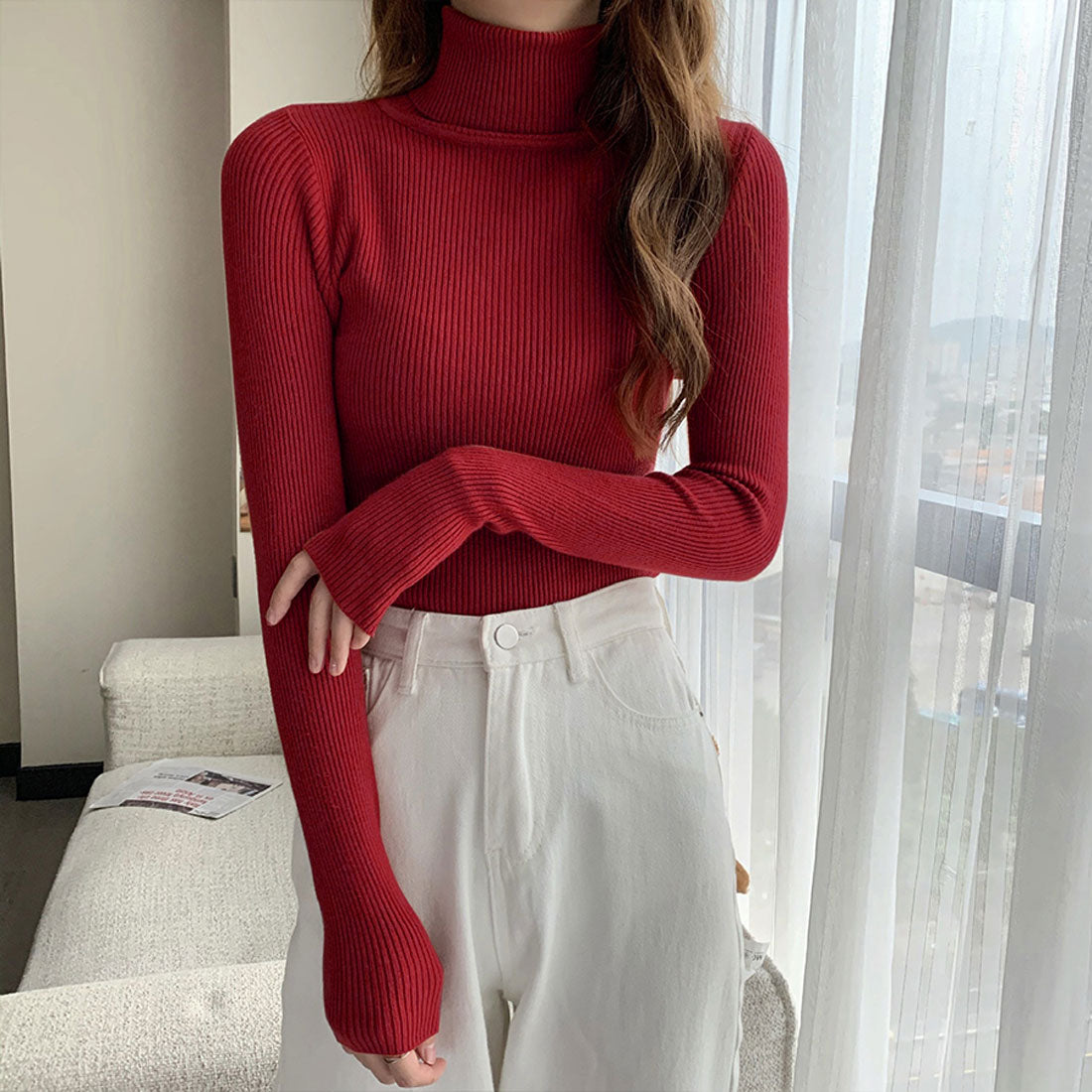 Diamond Hearts Turtleneck Long Sleeve Knit