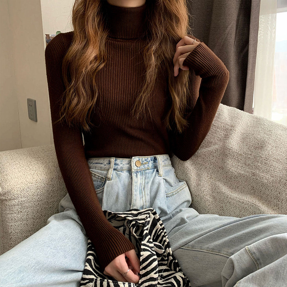 Diamond Hearts Turtleneck Long Sleeve Knit