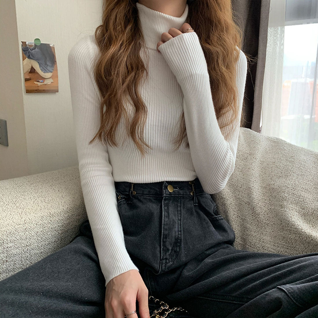 Diamond Hearts Turtleneck Long Sleeve Knit