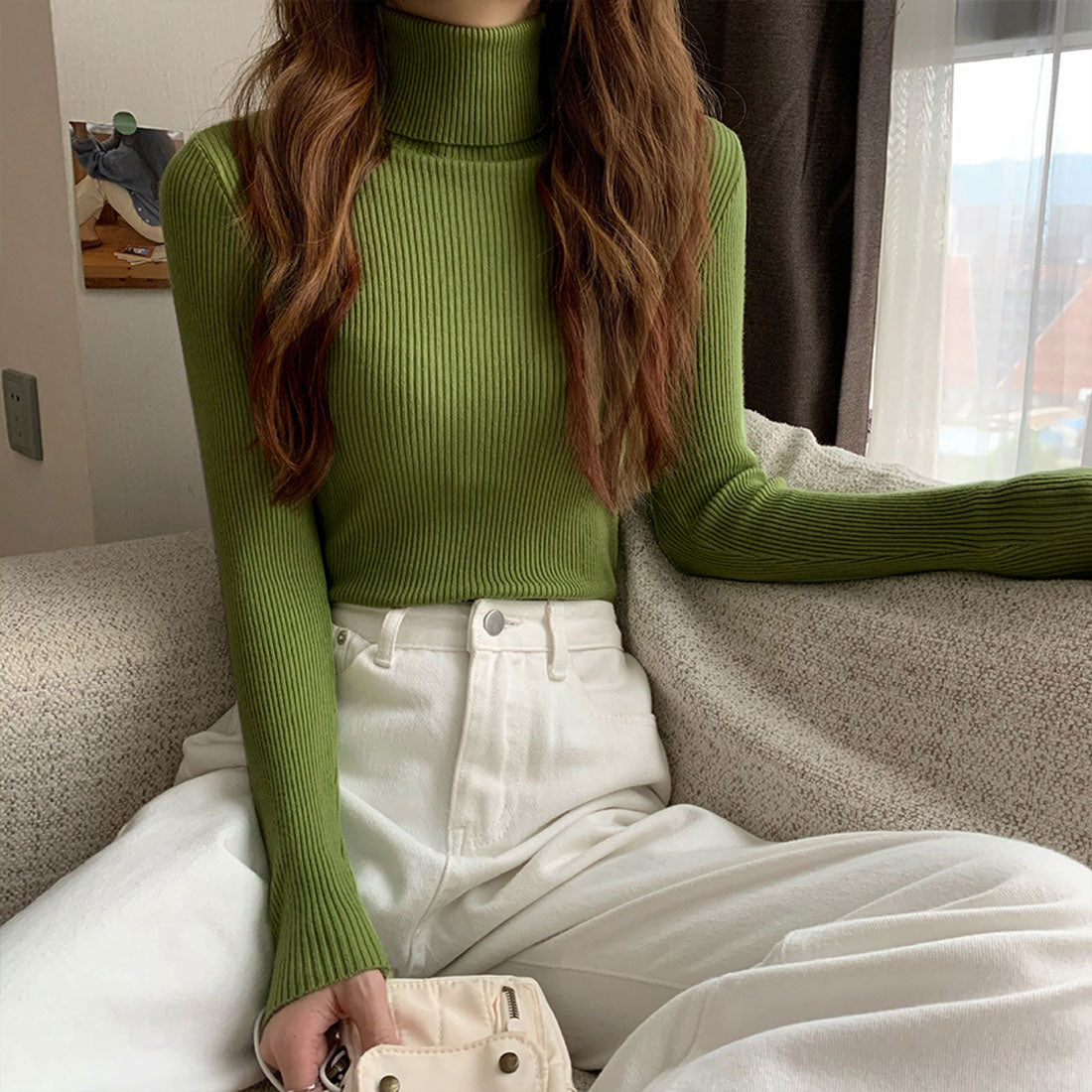 Diamond Hearts Turtleneck Long Sleeve Knit