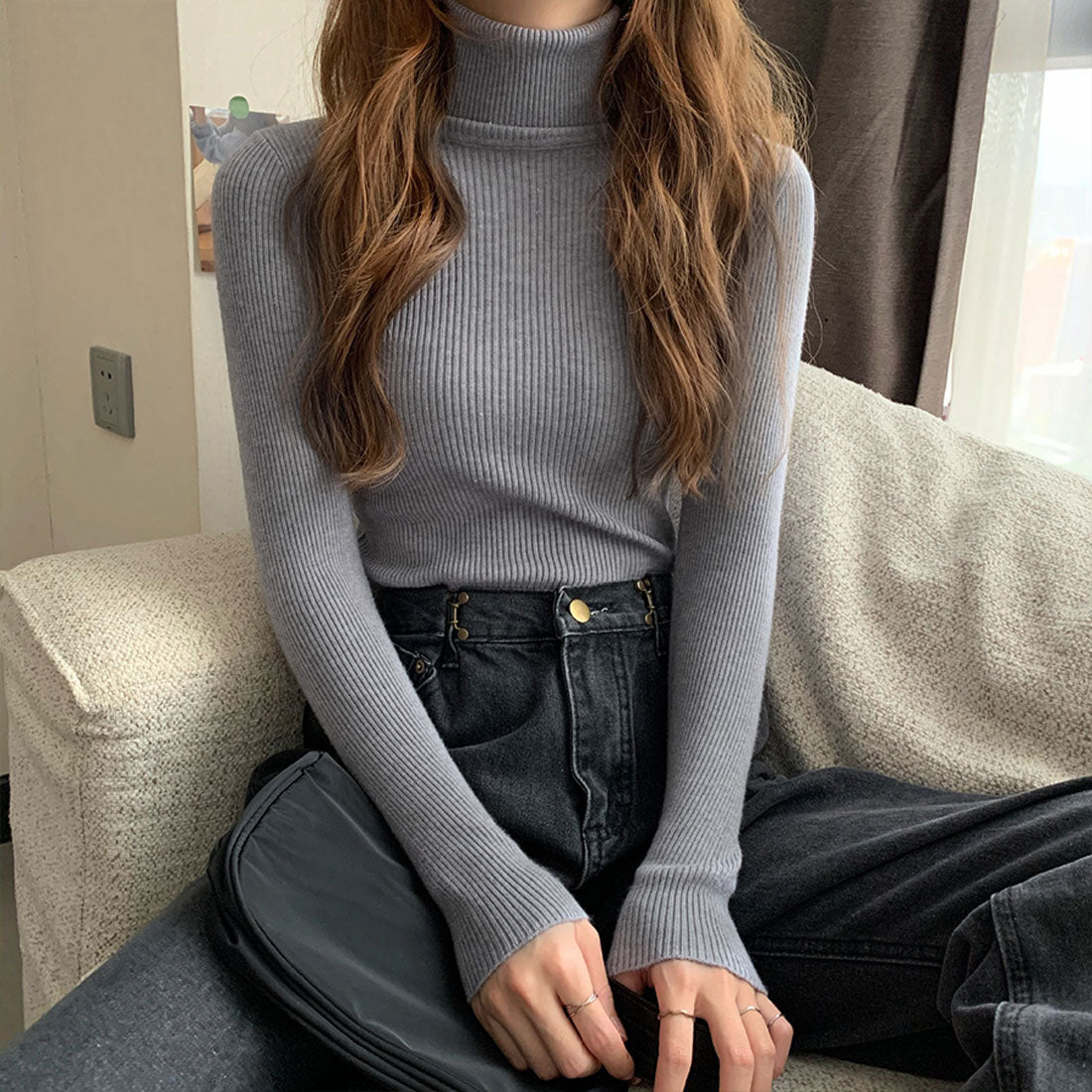 Diamond Hearts Turtleneck Long Sleeve Knit
