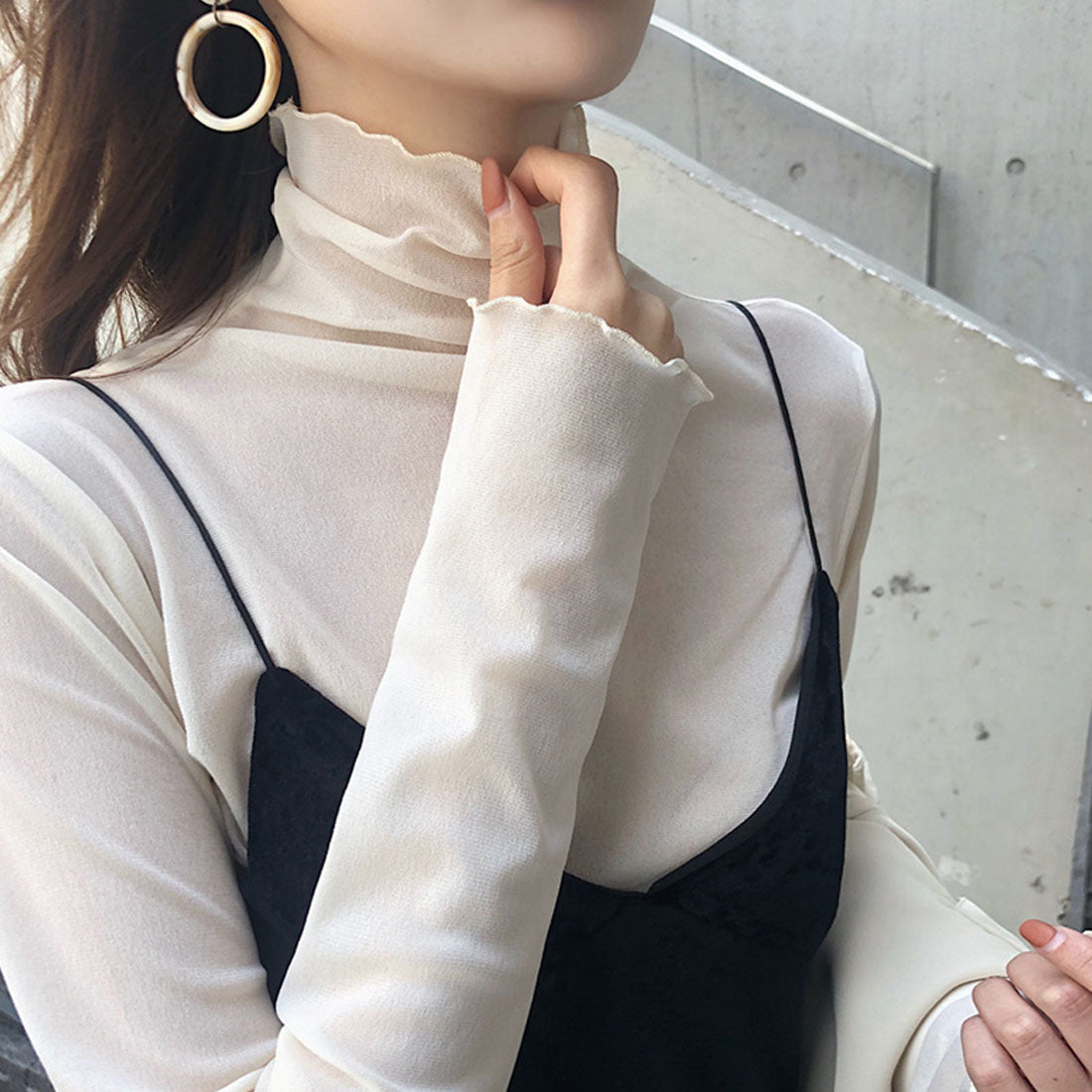 ダイヤモンドハーツ Diamond Hearts シースルートップス長袖シアータートルネック