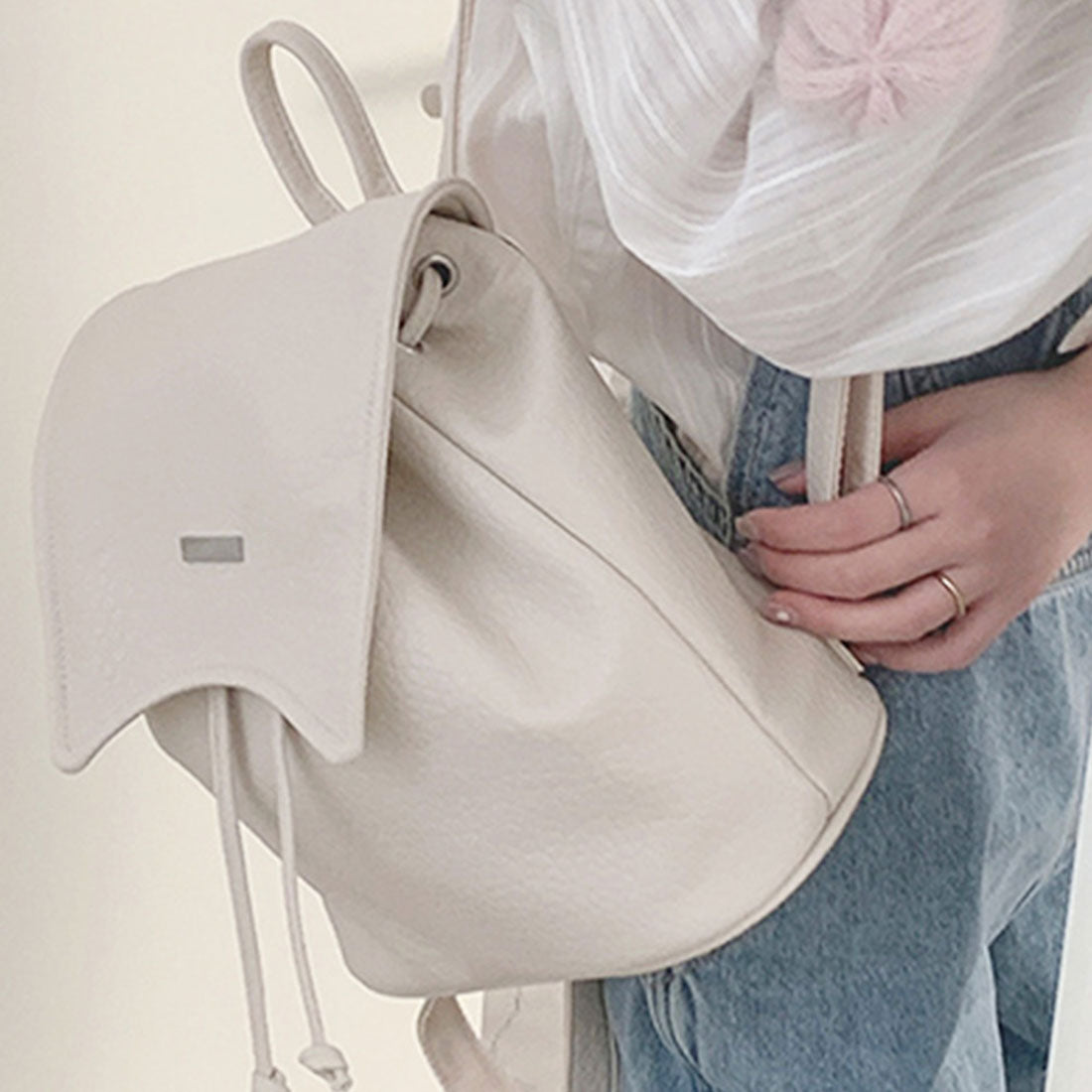 Dewlily Faux Leather Backpack for Women, Teens, 20s, 30s, Korean Fashion, Casual, Stylish, Bag, Backpack, Large Capacity, Backpack, Black, White