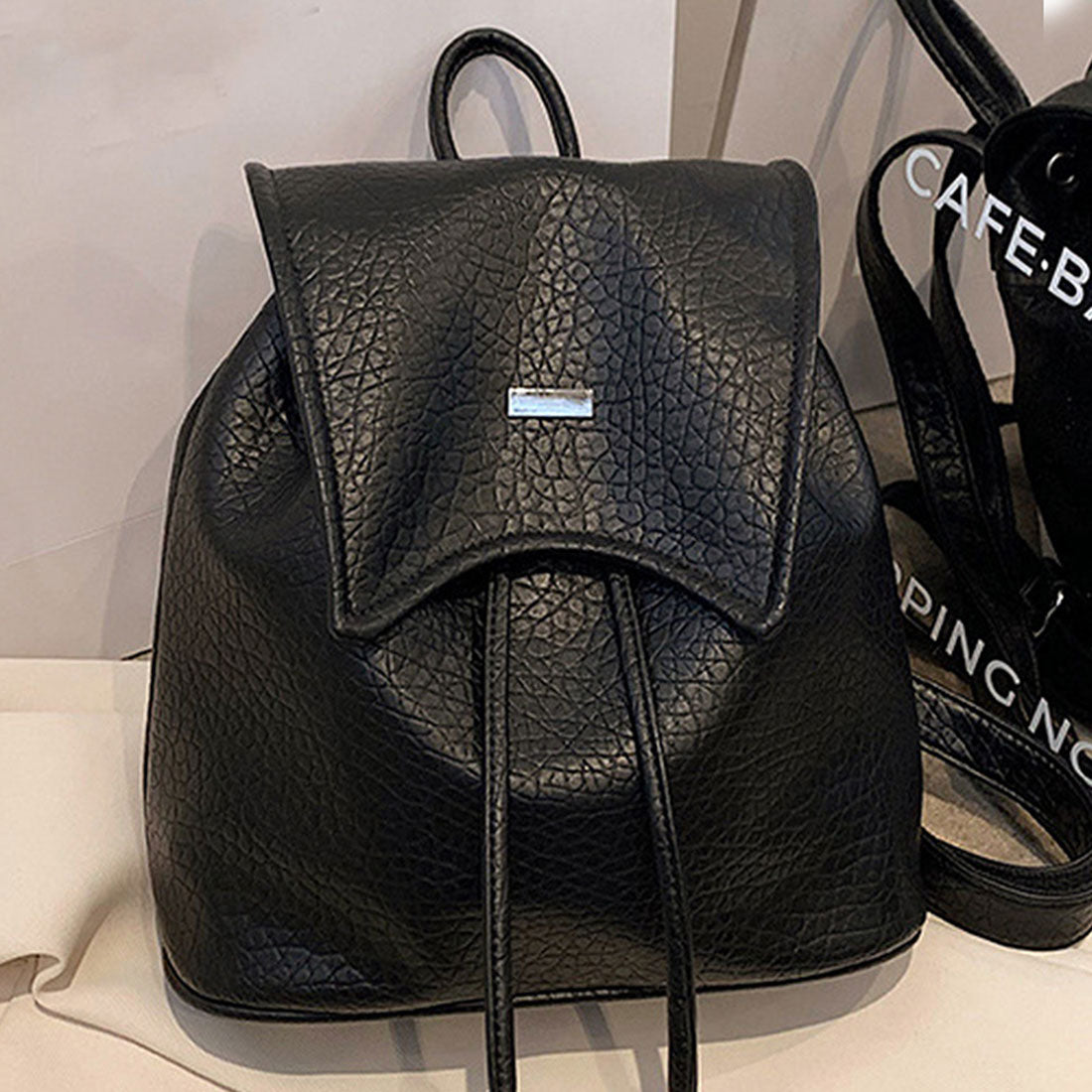 Dewlily Faux Leather Backpack for Women, Teens, 20s, 30s, Korean Fashion, Casual, Stylish, Bag, Backpack, Large Capacity, Backpack, Black, White