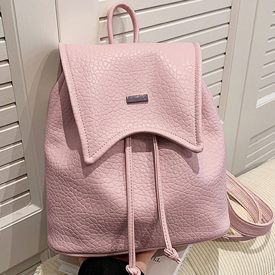Dewlily Faux Leather Backpack for Women, Teens, 20s, 30s, Korean Fashion, Casual, Stylish, Bag, Backpack, Large Capacity, Backpack, Black, White