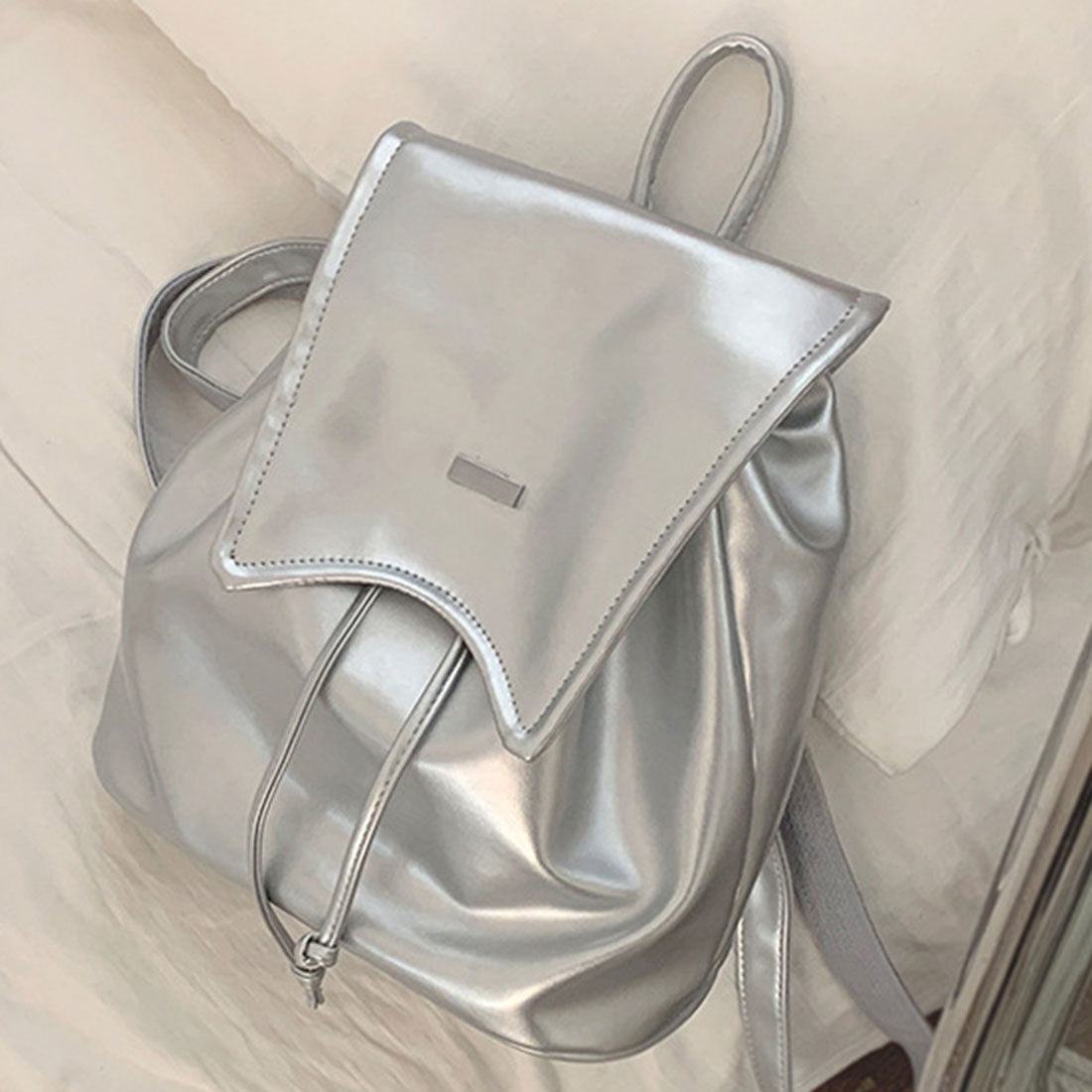Dewlily Faux Leather Backpack for Women, Teens, 20s, 30s, Korean Fashion, Casual, Stylish, Bag, Backpack, Large Capacity, Backpack, Black, White