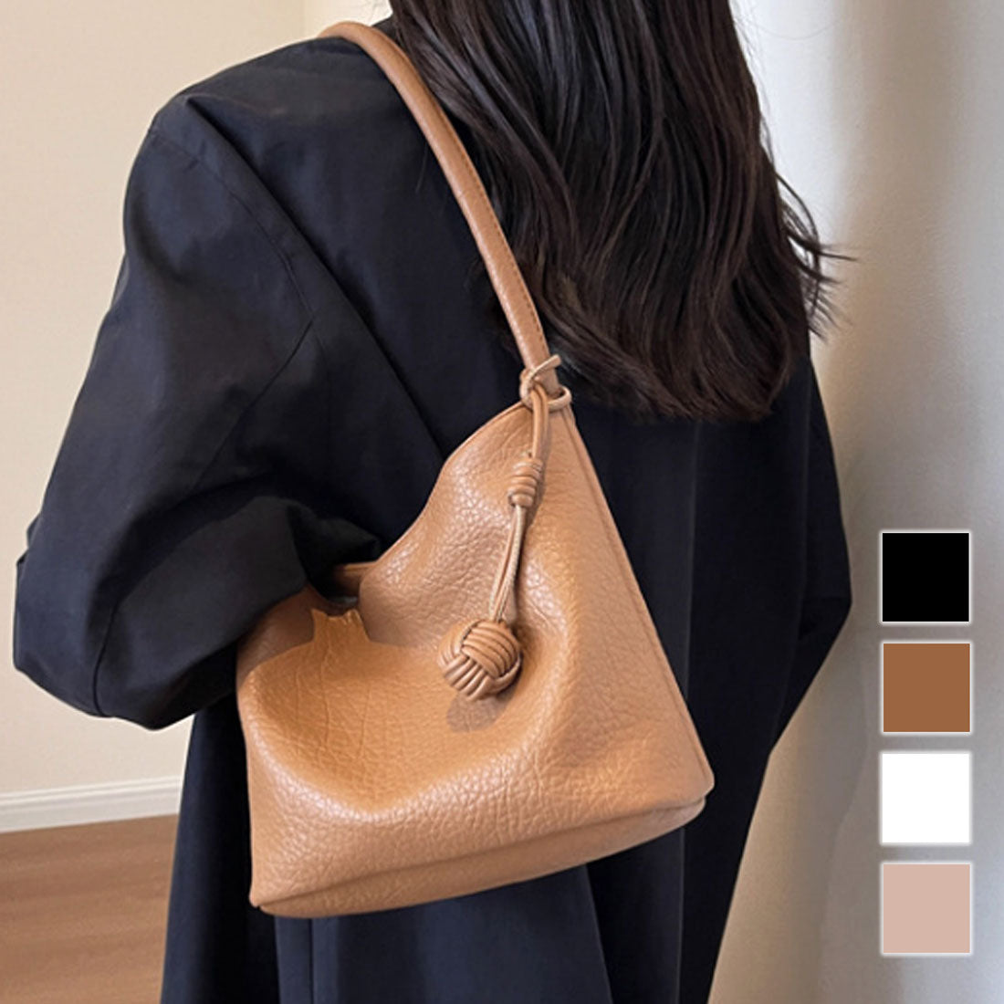 Dewlily Fake Leather Shoulder Bag for Women, Teens, 20s, 30s, Korean Fashion, Casual, Simple, Cute Bag, Outing, Commuting, Black, White