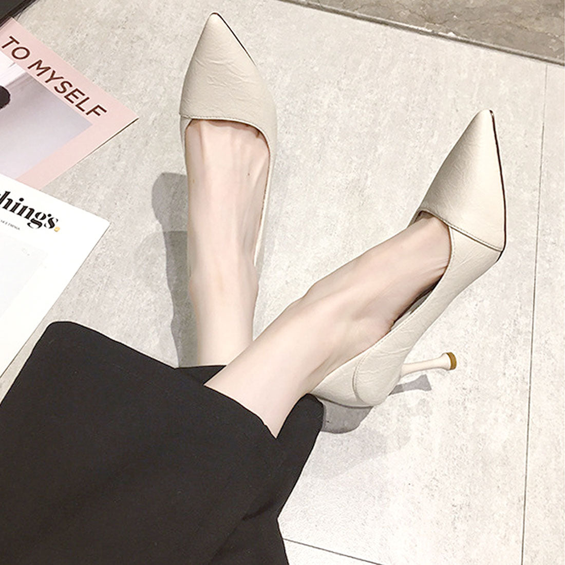 Dewlily Stiletto Heel Pumps Shoes Korean Fashion Teens 20s 30s Office Casual Pointed Toe Vintage Style Adult