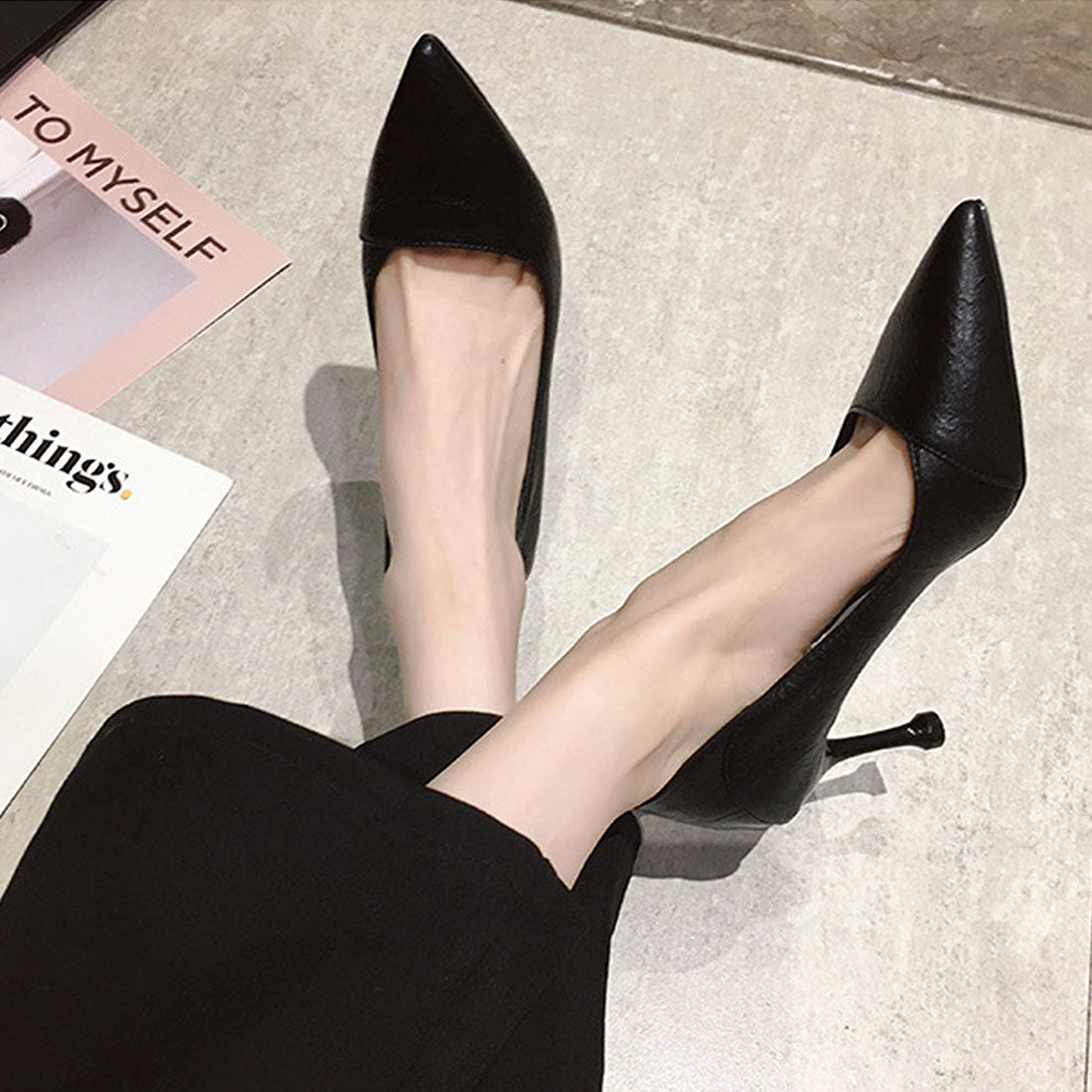 Dewlily Stiletto Heel Pumps Shoes Korean Fashion Teens 20s 30s Office Casual Pointed Toe Vintage Style Adult