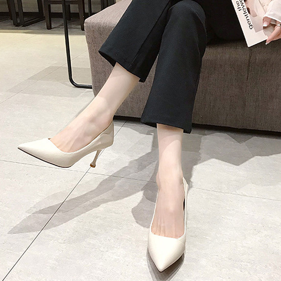 Dewlily Stiletto Heel Pumps Shoes Korean Fashion Teens 20s 30s Office Casual Pointed Toe Vintage Style Adult