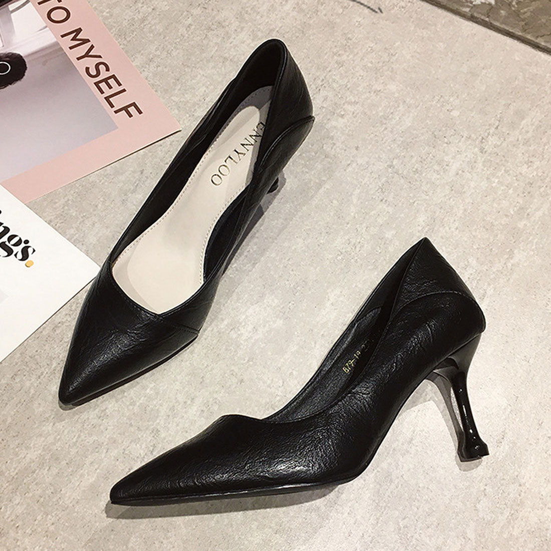 Dewlily Stiletto Heel Pumps Shoes Korean Fashion Teens 20s 30s Office Casual Pointed Toe Vintage Style Adult