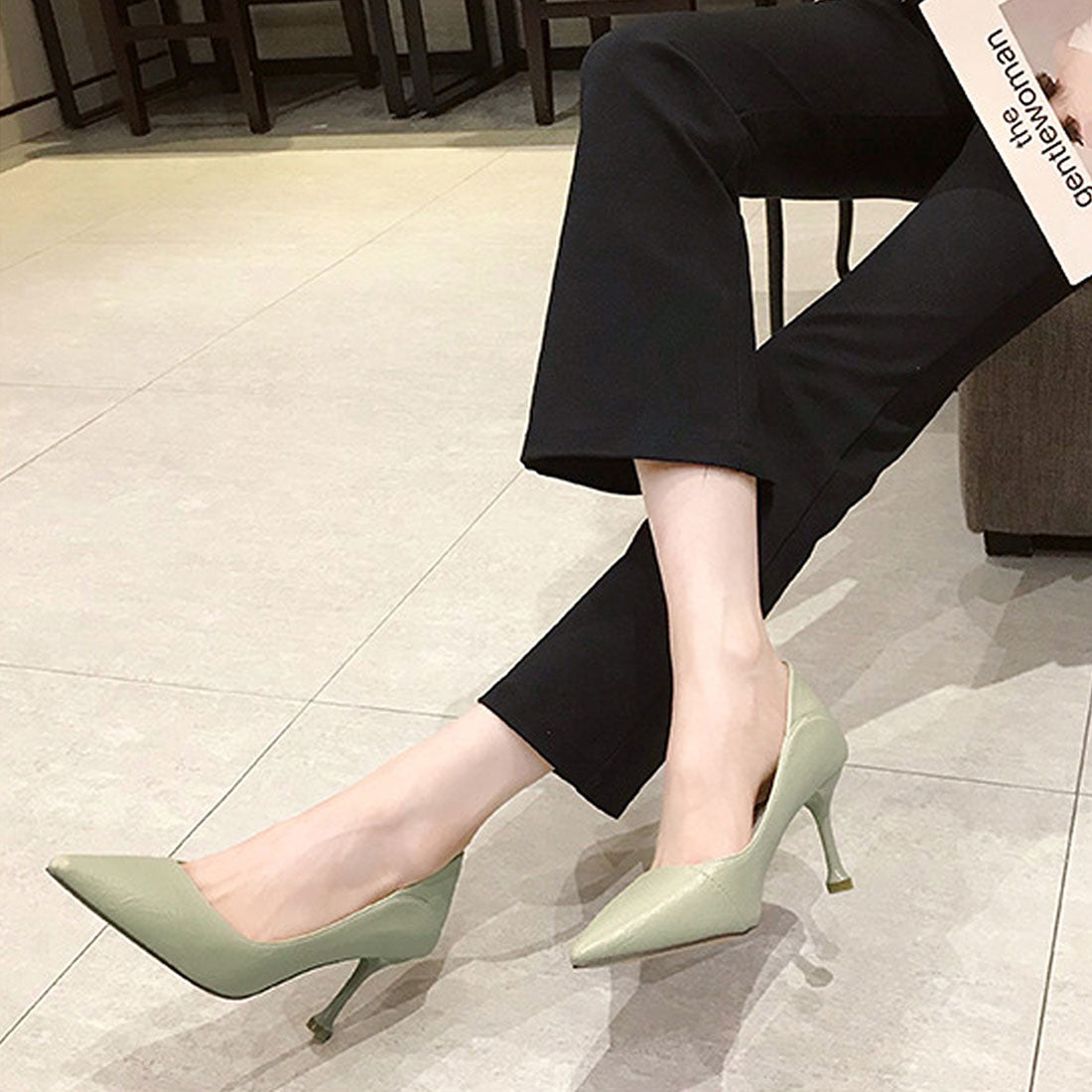 Dewlily Stiletto Heel Pumps Shoes Korean Fashion Teens 20s 30s Office Casual Pointed Toe Vintage Style Adult