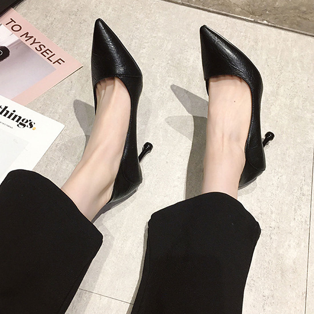 Dewlily Stiletto Heel Pumps Shoes Korean Fashion Teens 20s 30s Office Casual Pointed Toe Vintage Style Adult