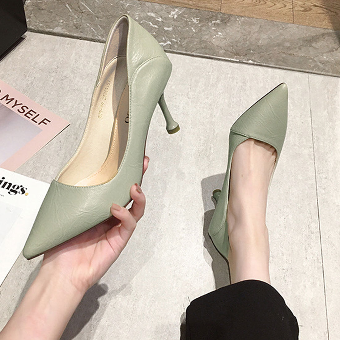 Dewlily Stiletto Heel Pumps Shoes Korean Fashion Teens 20s 30s Office Casual Pointed Toe Vintage Style Adult