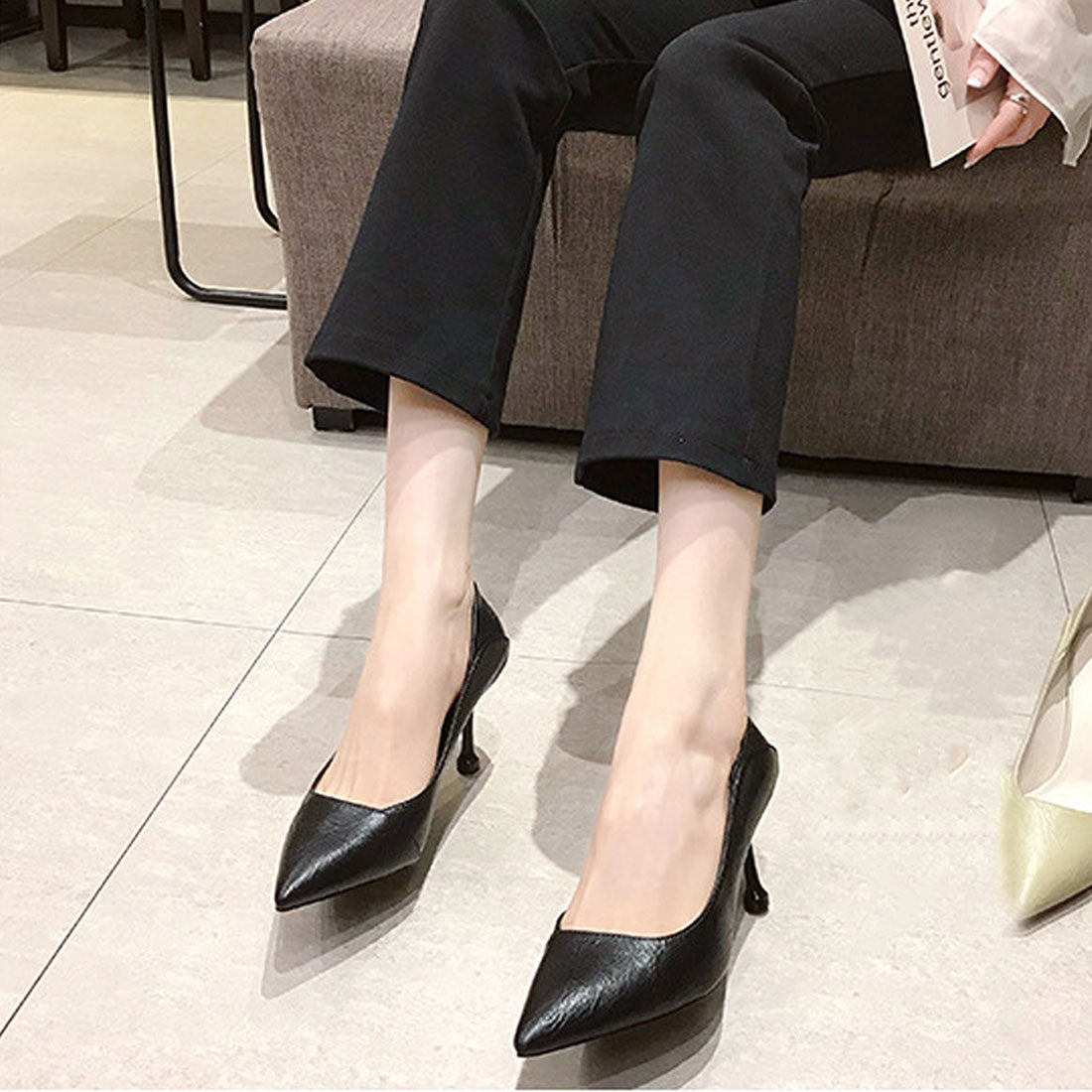 Dewlily Stiletto Heel Pumps Shoes Korean Fashion Teens 20s 30s Office Casual Pointed Toe Vintage Style Adult