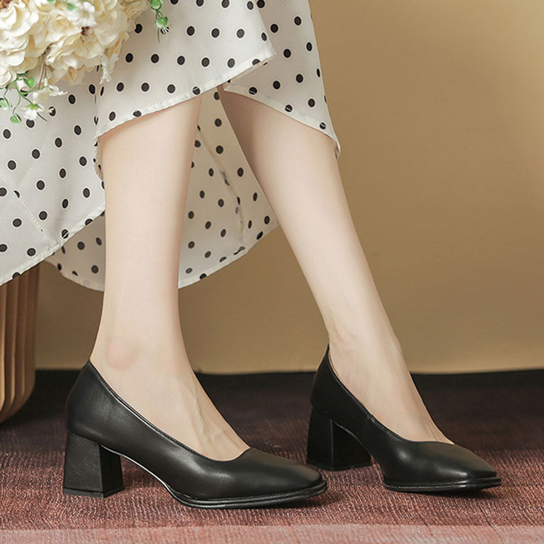 Dewlily Simple Pumps with Heels Korean Fashion for Teens, 20s, and 30s Chunky Heels Easy to Walk in Memory Foam Insoles Comfortable to Wear Great for Work and Job Hunting
