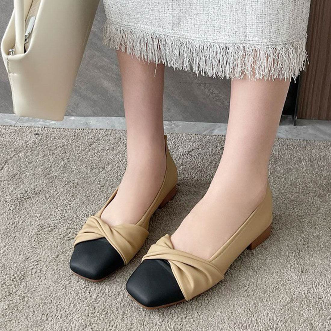 Dewlily Square Toe Chunky Heel Korean Fashion Teens 20s 30s Elegant Mature Low Heel Long Wear Fatigue-Free Leg Lengthening Effect