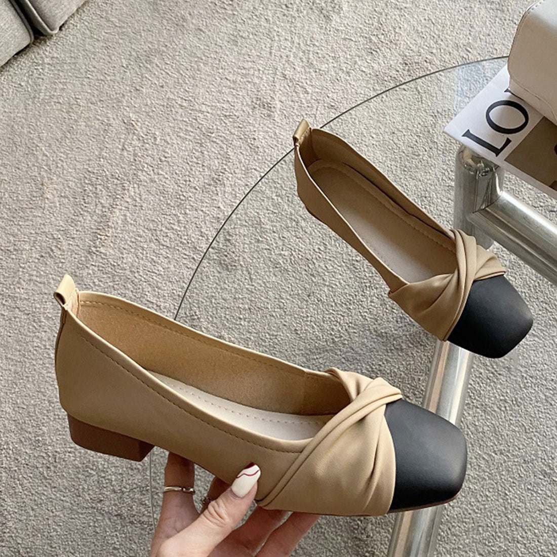 Dewlily Square Toe Chunky Heel Korean Fashion Teens 20s 30s Elegant Mature Low Heel Long Wear Fatigue-Free Leg Lengthening Effect