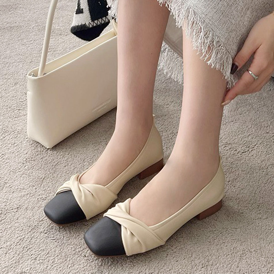 Dewlily Square Toe Chunky Heel Korean Fashion Teens 20s 30s Elegant Mature Low Heel Long Wear Fatigue-Free Leg Lengthening Effect