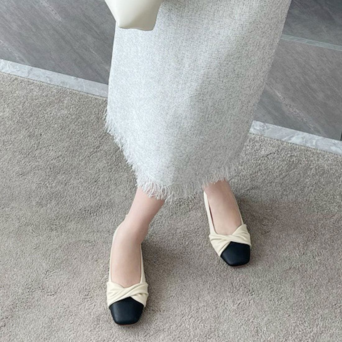 Dewlily Square Toe Chunky Heel Korean Fashion Teens 20s 30s Elegant Mature Low Heel Long Wear Fatigue-Free Leg Lengthening Effect