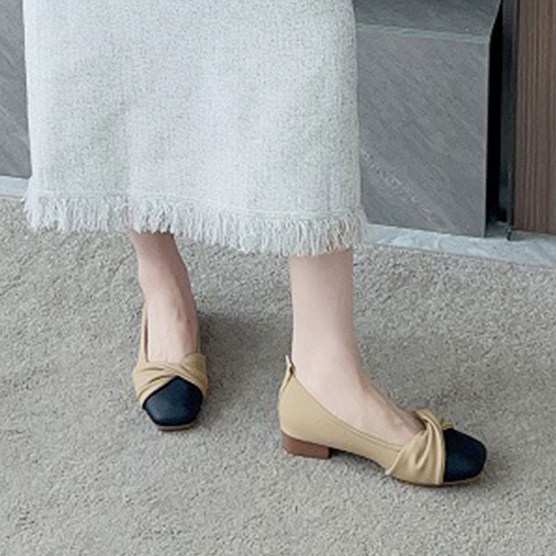 Dewlily Square Toe Chunky Heel Korean Fashion Teens 20s 30s Elegant Mature Low Heel Long Wear Fatigue-Free Leg Lengthening Effect