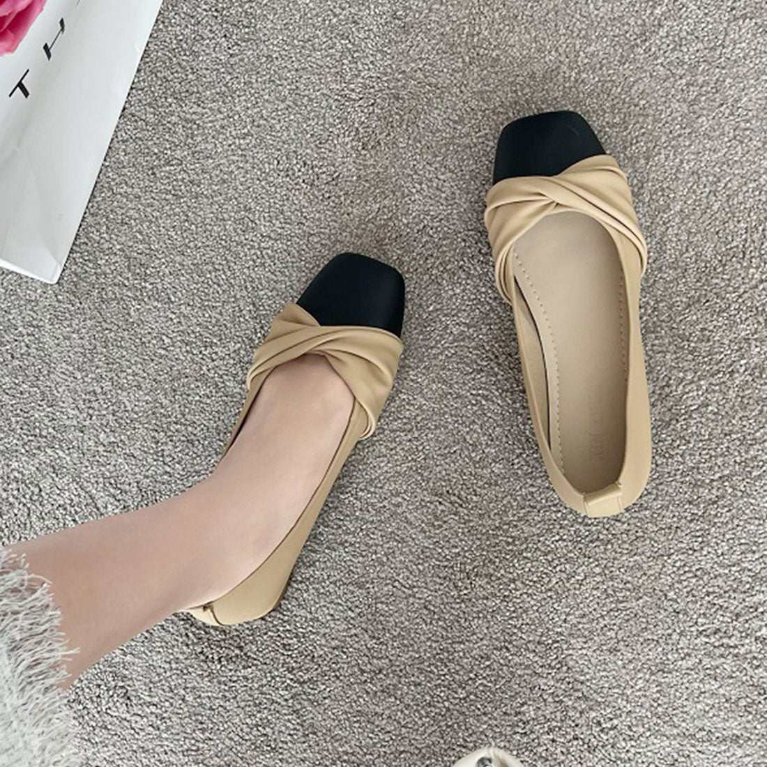 Dewlily Square Toe Chunky Heel Korean Fashion Teens 20s 30s Elegant Mature Low Heel Long Wear Fatigue-Free Leg Lengthening Effect
