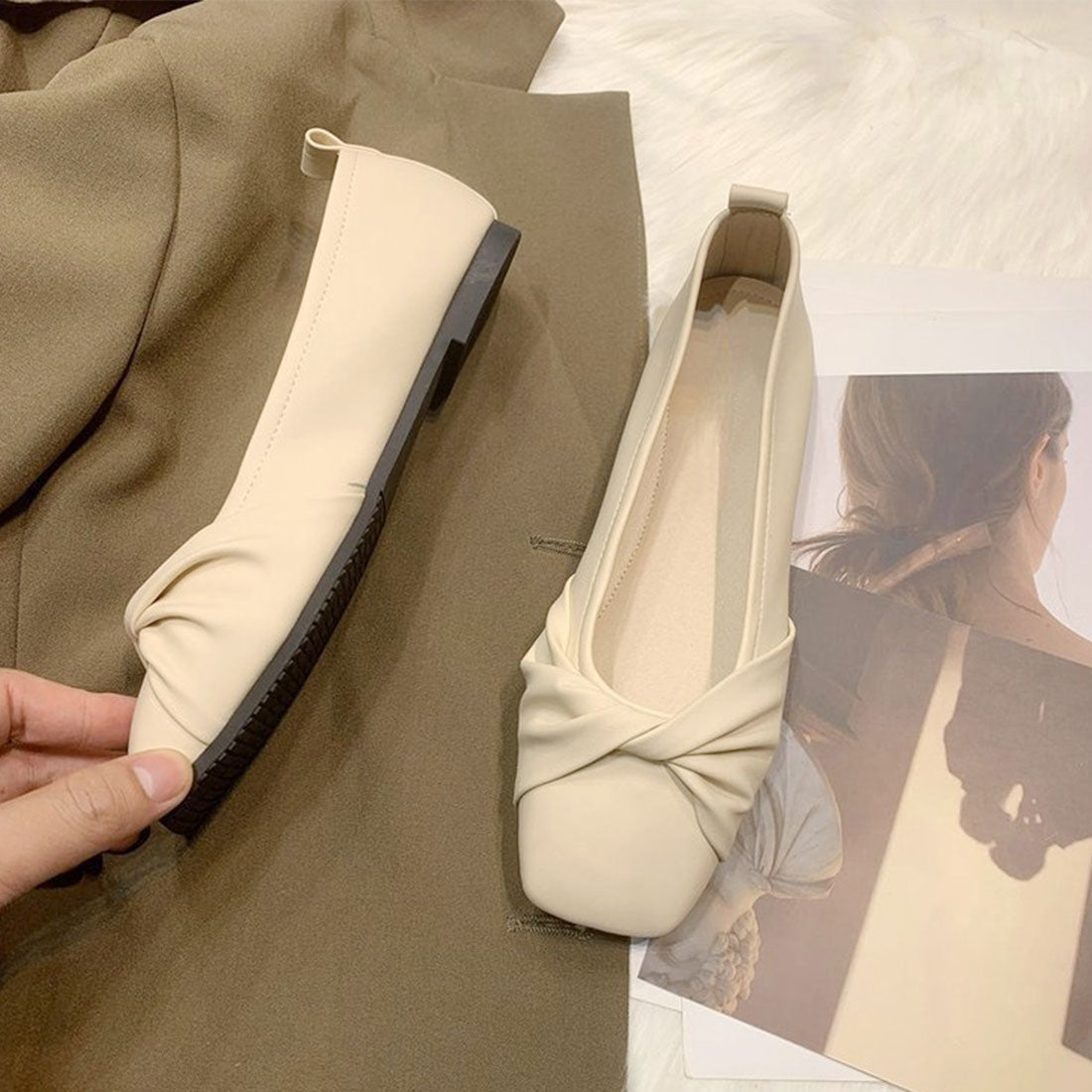 Dewlily Square Toe Chunky Heel Korean Fashion Teens 20s 30s Elegant Mature Low Heel Long Wear Fatigue-Free Leg Lengthening Effect
