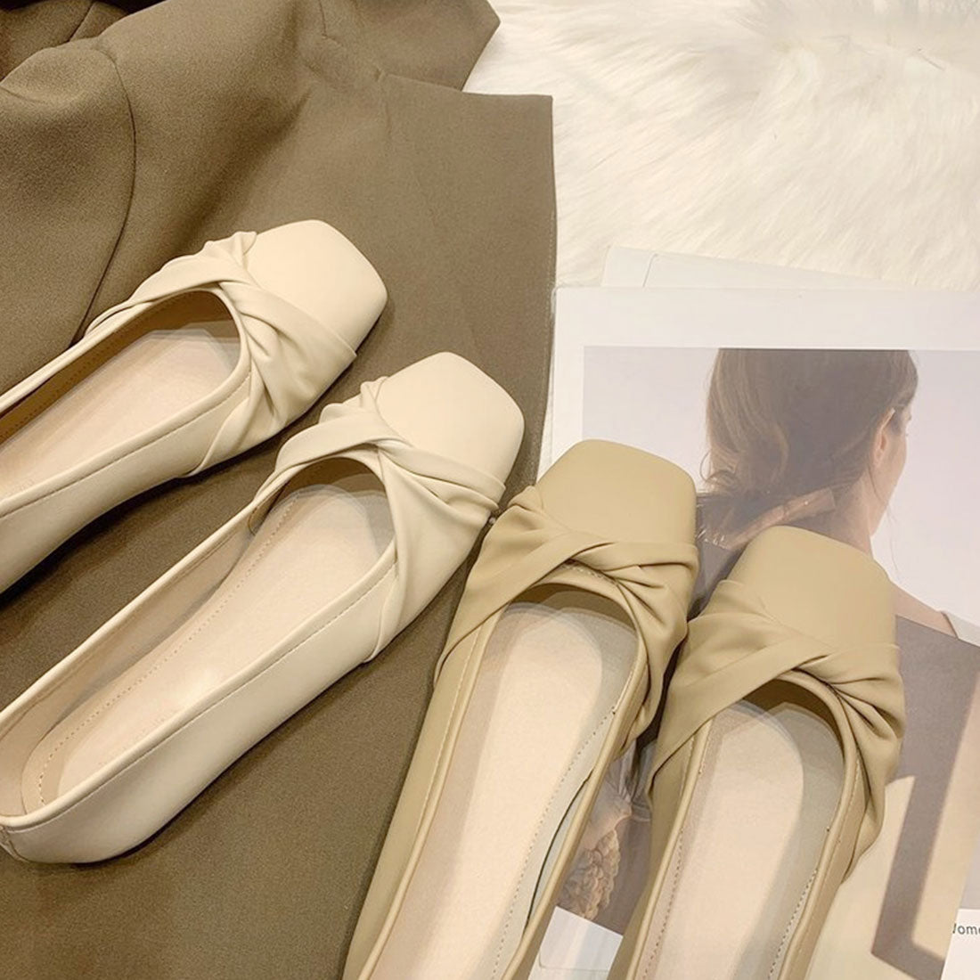Dewlily Square Toe Chunky Heel Korean Fashion Teens 20s 30s Elegant Mature Low Heel Long Wear Fatigue-Free Leg Lengthening Effect