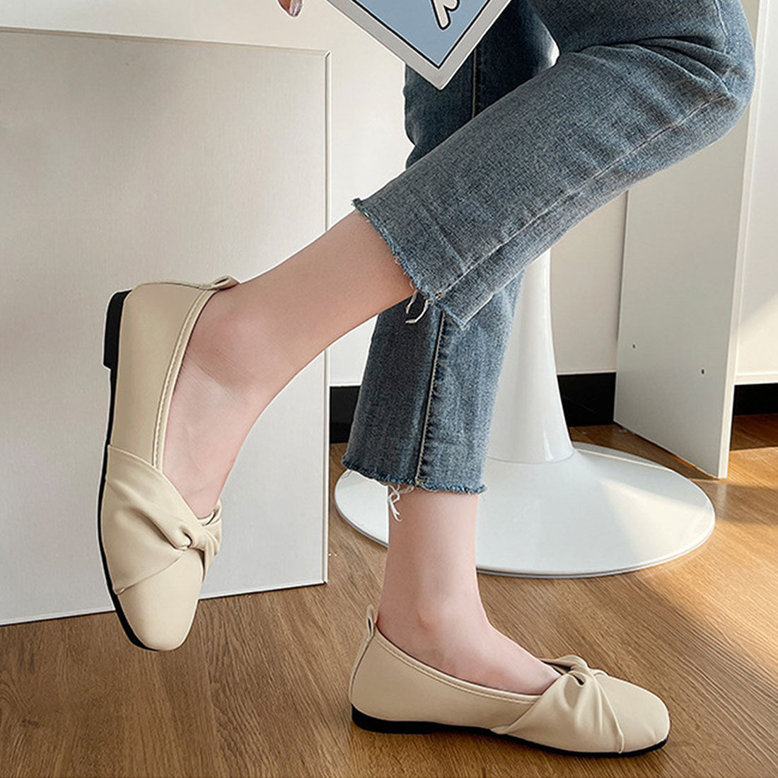 Dewlily Square Toe Chunky Heel Korean Fashion Teens 20s 30s Elegant Mature Low Heel Long Wear Fatigue-Free Leg Lengthening Effect