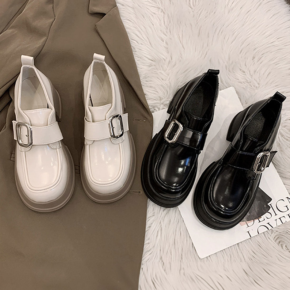 Dewlily Chunky Loafers for Women, Teens, 20s, 30s, Korean Fashion, Casual, Cute, Shoes, Adult, Thick Sole, Black, Shoes, Spring, Summer, Autumn, Winter, Simple