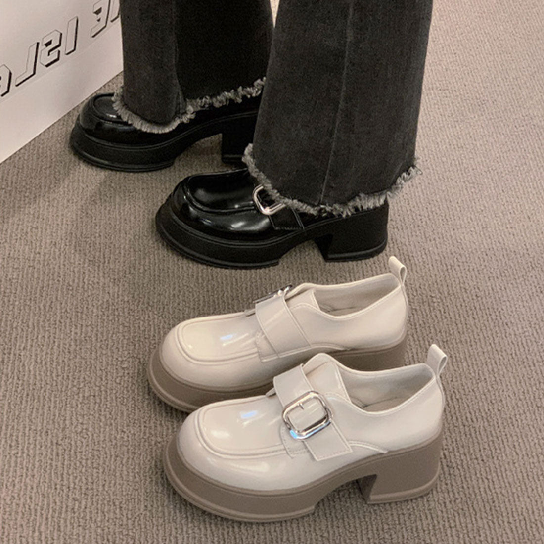 Dewlily Chunky Loafers for Women, Teens, 20s, 30s, Korean Fashion, Casual, Cute, Shoes, Adult, Thick Sole, Black, Shoes, Spring, Summer, Autumn, Winter, Simple