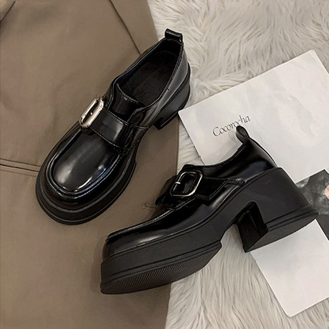Dewlily Chunky Loafers for Women, Teens, 20s, 30s, Korean Fashion, Casual, Cute, Shoes, Adult, Thick Sole, Black, Shoes, Spring, Summer, Autumn, Winter, Simple