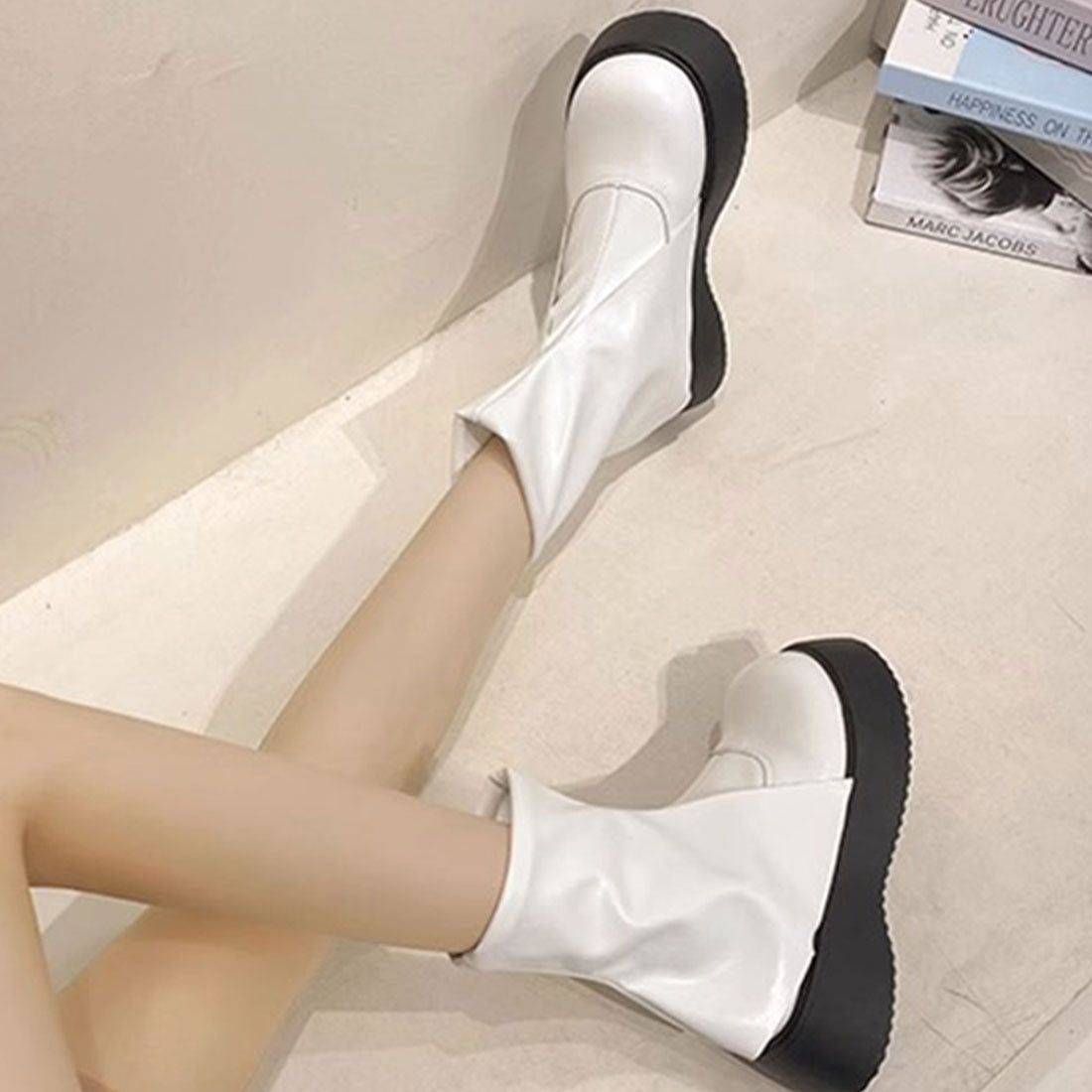 Dewlily Fold-over Short Boots for Women, Teens, 20s, 30s, Korean Fashi
