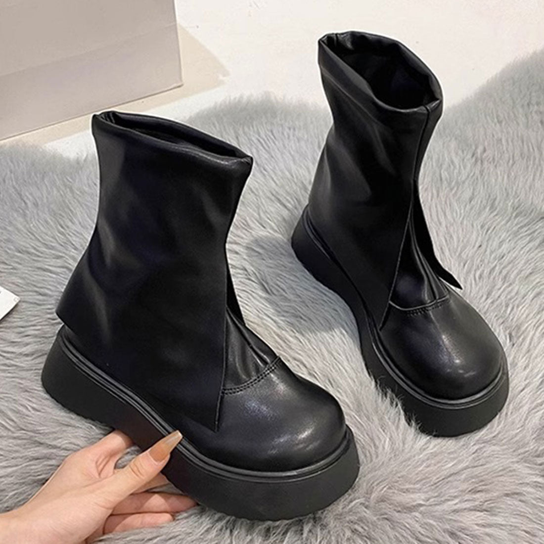 Dewlily Fold-over Short Boots for Women, Teens, 20s, 30s, Korean Fashi