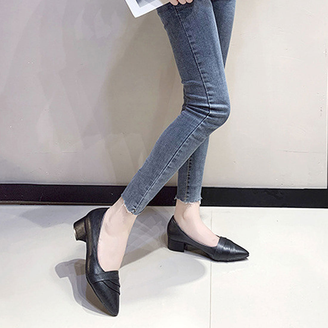 Dewlily Pointed Toe Pumps for Women, Teens, 20s, 30s, Korean Fashion, Casual Shoes, Cute, Simple, Adult, Black, Heels, Commuting, Comfortable to Walk